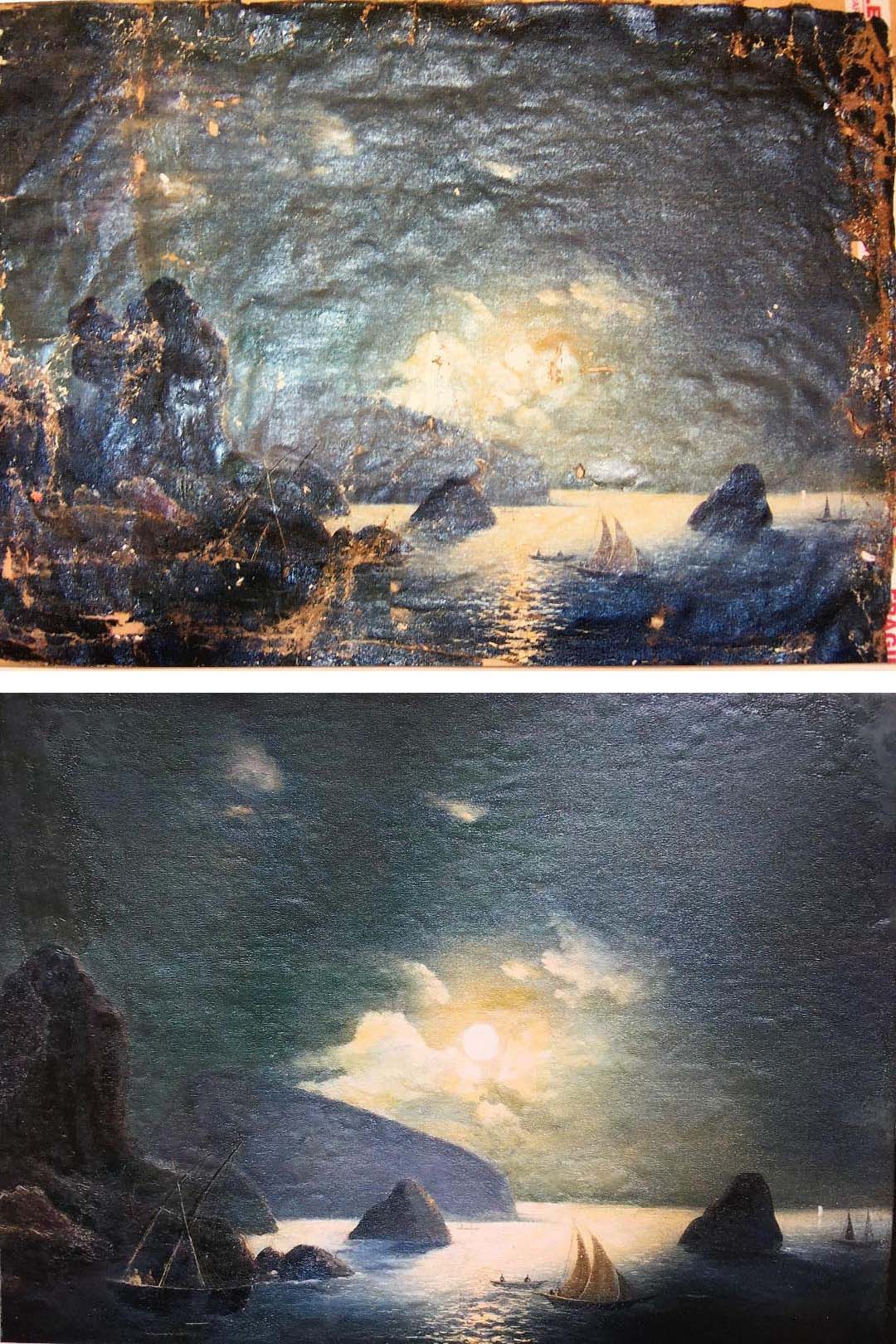 Two paintings of a cave and the sun