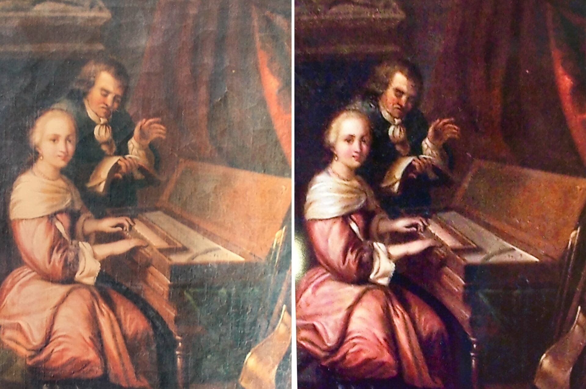 A painting of two people sitting at a table